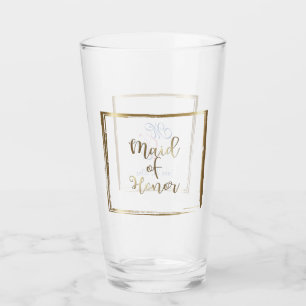 Watercolor Navy & Blush Maid of Honour Glass