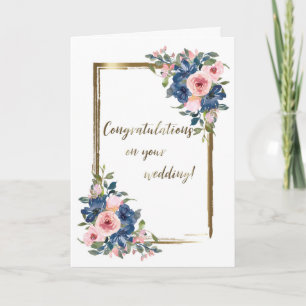 Watercolor Navy & Blush Wedding Card