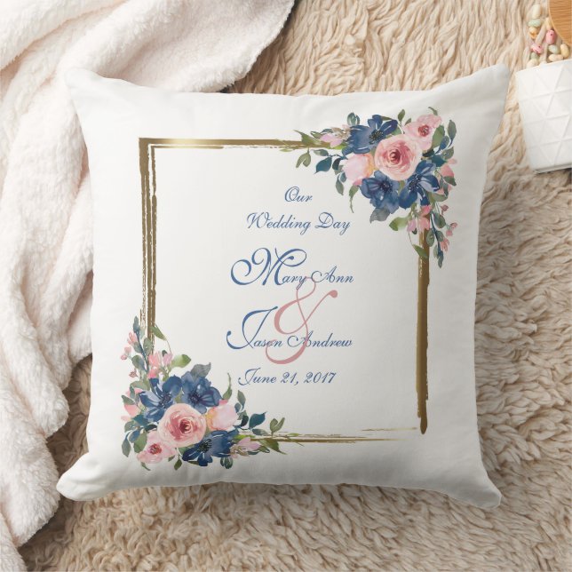 Watercolor Navy & Blush Wedding Cushion (Blanket)