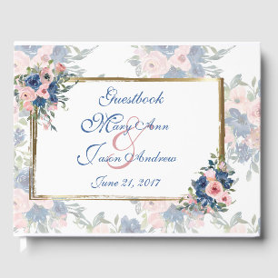 Watercolor Navy & Blush Wedding Guest Book