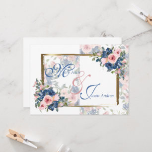 Watercolor Navy & Blush Wedding Invitation