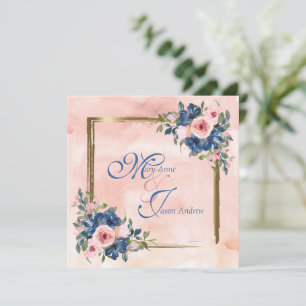Watercolor Navy & Blush Wedding Invitation