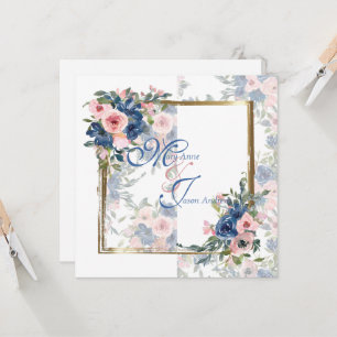Watercolor Navy & Blush Wedding Invitation