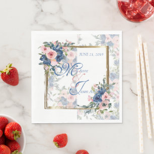 Watercolor Navy & Blush Wedding Napkin