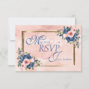 Watercolor Navy & Blush Wedding RSVP Card