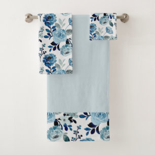 Watercolor Navy Botanical Bath Towel Set