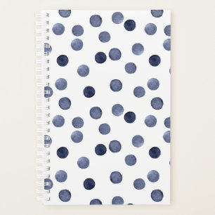 Watercolor navy circles polka dot hand drawn on wh planner