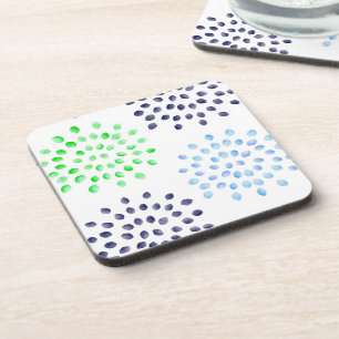Watercolor Navy Green Light Blue Floral Preppy Coaster