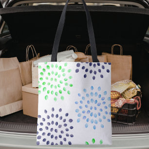 Watercolor Navy Green Light Blue Flower Petal Tote Bag