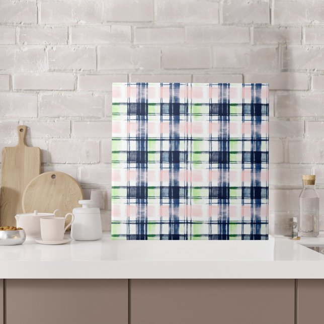Watercolor Navy Green Pink Preppy Plaid Tile (Creator Uploaded)