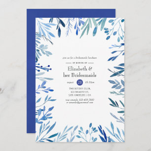 Watercolor Navy Indigo Leaves Bridesmaids Luncheon Invitation
