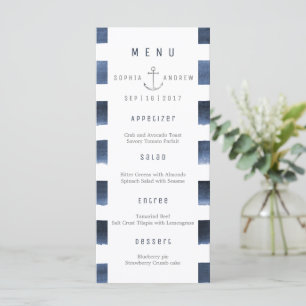 Watercolor navy stripes beach wedding menu