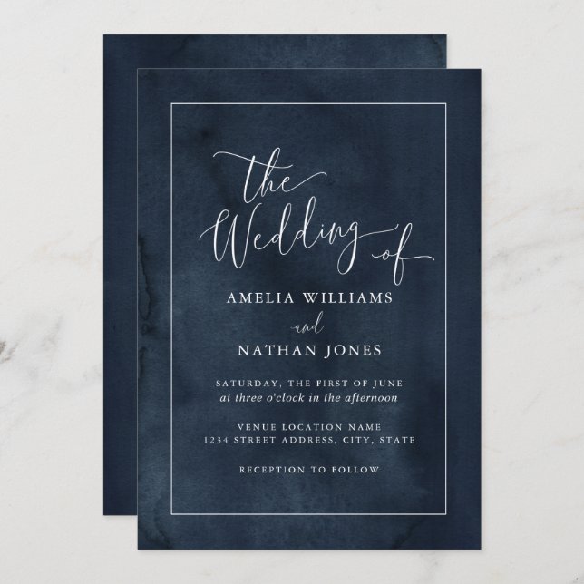 Watercolor Navy The Wedding of Wedding Invitation (Front/Back)
