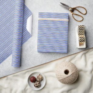 Watercolor Navy & White Striped Pattern Wrapping Paper