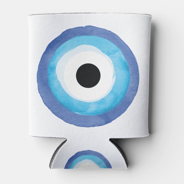 Watercolor Nazar Boncugu Evil Eye Can Cooler (Front)