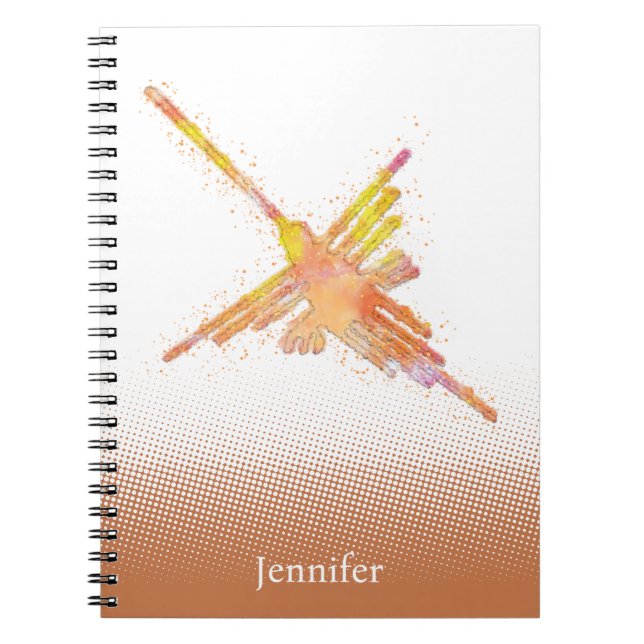 Watercolor Nazca Hummingbird Custom Name Notebook (Front)