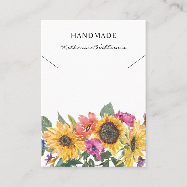 Watercolor Necklace Display  | Sunflower Floral Business Card (Front)