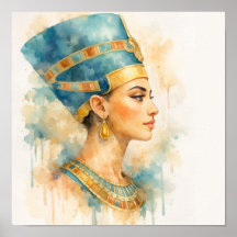 Watercolor Nefertiti Art Print Pharaonic Egyptian 