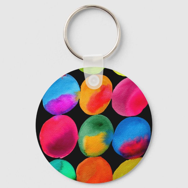 Watercolor neon spots pop art key ring (Front)