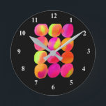 Watercolor neon spots pop art round clock<br><div class="desc">Watercolor original art by Sacha Grossel of neon circles in bright colors of yellow,  orange pink and purple. original and bright. Colorful pop art</div>