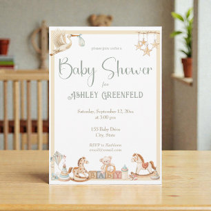 Watercolor Neutral Beige Baby Shower Invitation