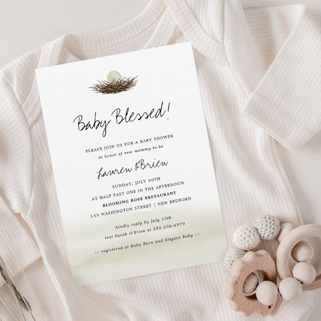 Watercolor Neutral Bird's Nest Baby Shower Invitation (Creator Uploaded)
