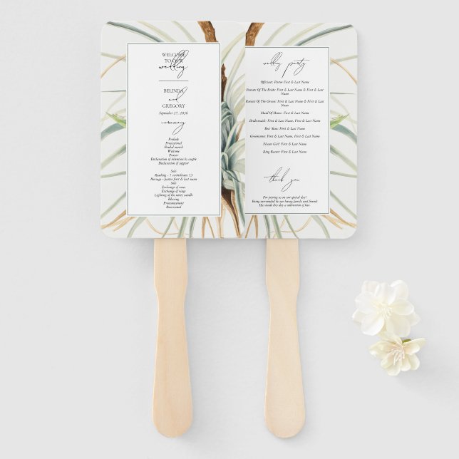 Watercolor Neutral Boho Botanical Wedding Program Hand Fan (Front and Back)