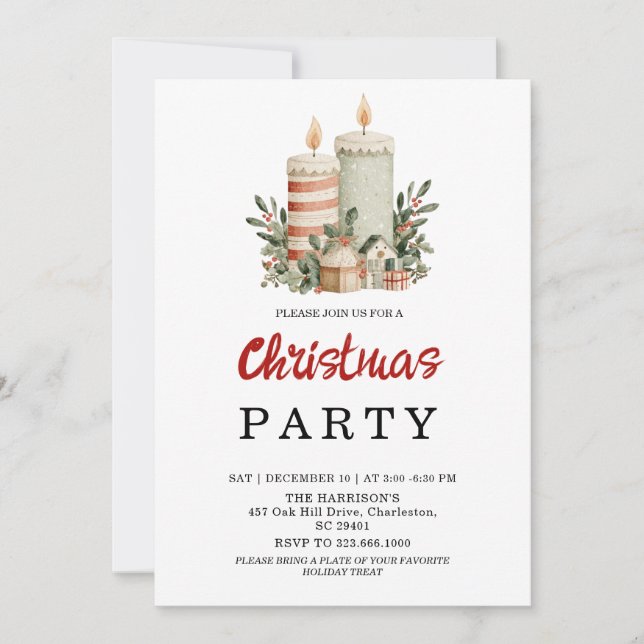 Watercolor Neutral Boho Holiday Party Invitation (Front)
