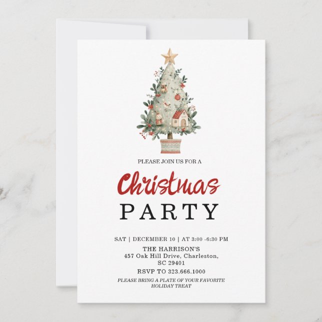 Watercolor Neutral Boho Holiday Party Invitation (Front)