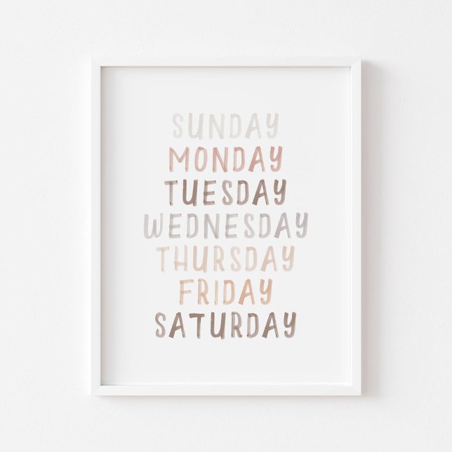 Watercolor neutral days of week educational poster (Creator Uploaded)