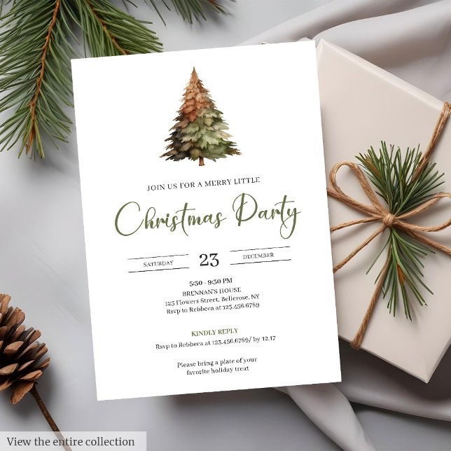 Watercolor Neutral Earthy Minimalist Cosy Holiday  Invitation (Watercolor Neutral Earthy Minimalist Cozy Holiday Party Card)