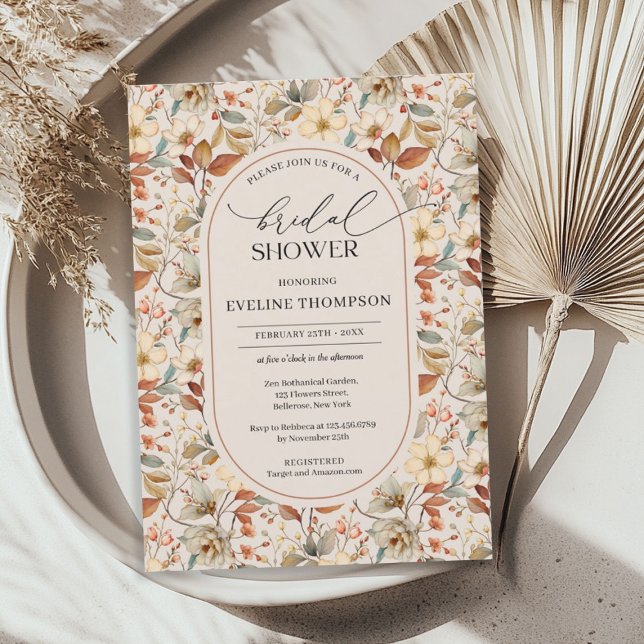 Watercolor neutral ivory fall wildflowers arch invitation (Watercolor neutral ivory fall wildflowers arch invitation)