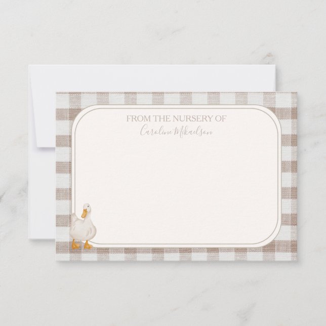  Watercolor Neutral Plaid Goose Thank You Card (Front)