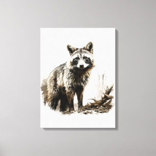 Watercolor Neutral sepia colours wild animals fox Canvas Print