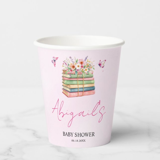 Watercolor New Chapter Begins baby girl shower Paper Cups (Front)