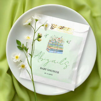 Watercolor New Chapter Begins green baby shower Favour Bags