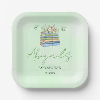 Watercolor New Chapter Begins green baby shower Paper Plate