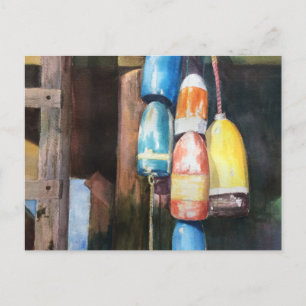 Watercolor New England Lobster Buoys Postcard