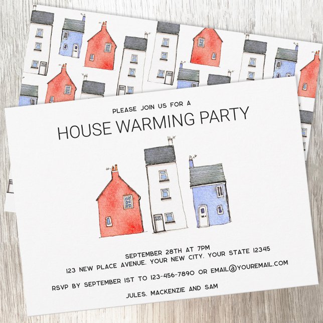 Watercolor New Home House Warming Party Invitation (Housewarming party watercolor house art moving new home invitation or announcement)