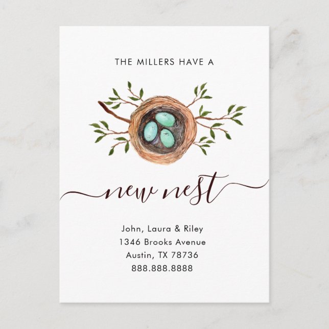 Watercolor New nest Change of Address moving  Postcard (Front)