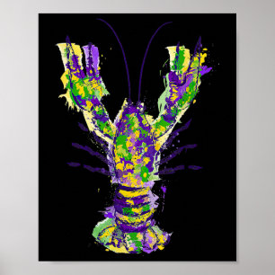 Watercolor New Orleans Mardi Gras Crawfish  Poster