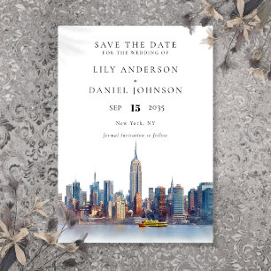 Watercolor New York City Destination Wedding Save The Date