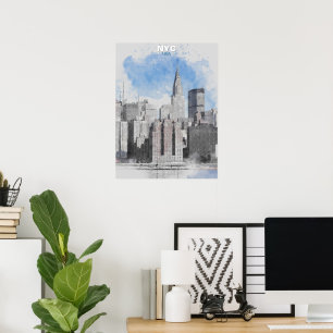 Watercolor New York City Skyline – Manhattan Wall  Poster