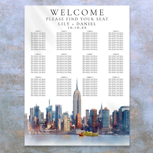 Watercolor New York City Wedding Seating Chart (Watercolor New York City Wedding Seating Chart)