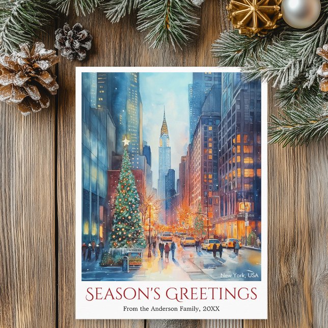 Watercolor New York Travel Christmas Holiday Postcard (Watercolor New York Travel Christmas Holiday Postcard)