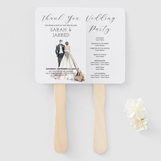 Watercolor Newlyweds Wedding Hand Fan (Front and Back)