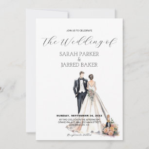 Watercolor Newlyweds Wedding Invitation