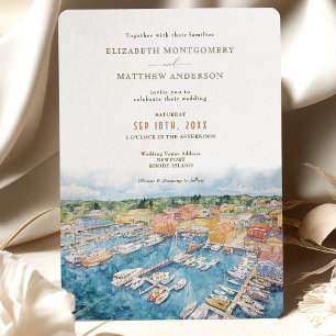 Watercolor Newport Harbour Coastal Wedding Invitation