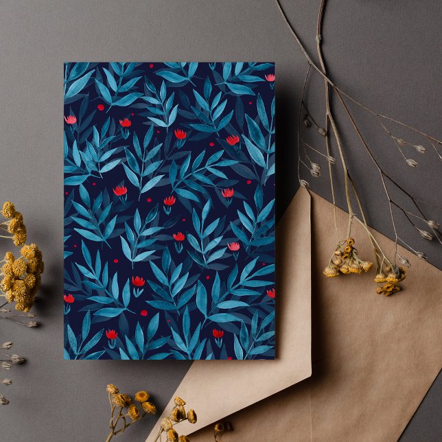 Watercolor night garden - turquoise, blue and red postcard (Creator Uploaded)