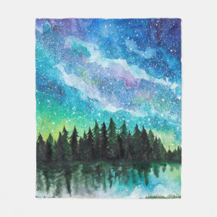 Watercolor night landscape Milky Way Fleece Blanket